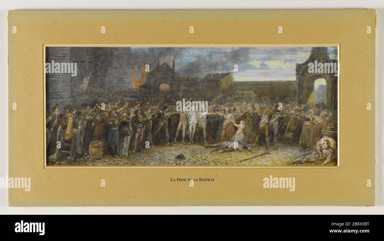 DIE ERSTÜRMUNG DER BASTILLE Joseph Navlet (1821-1889). "La Pry de la Bastille". Aquarelle, avec léger haut de gouache. Paris, musée Carnavalet. Stockfoto