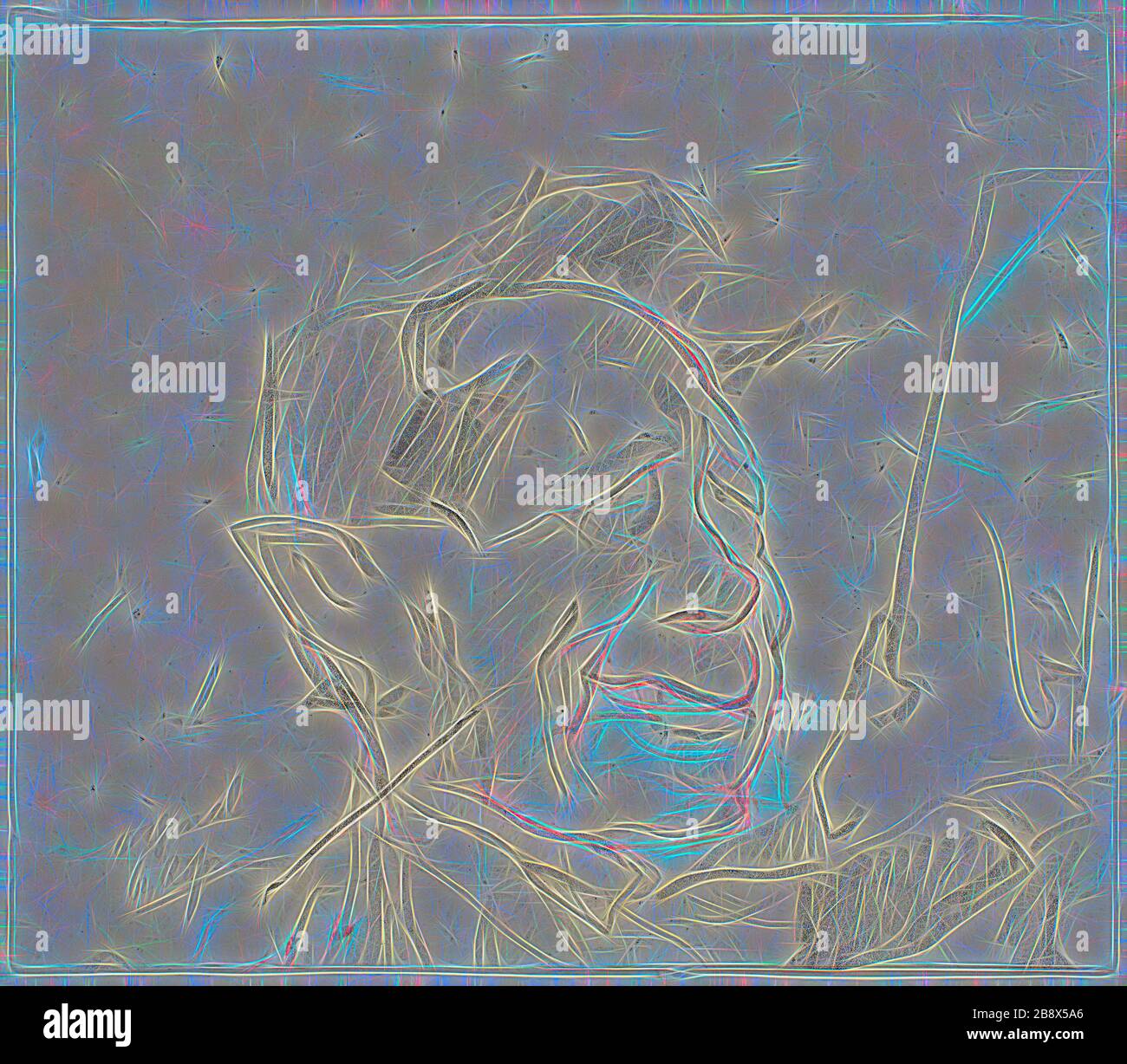 Skizze von Ferdinand Marinus, c 1857, Félicien ROPS, Belgisch, 1833-1898, Belgien, Graphit, mit rotem Conté-Crayon und schwarzem Crayon, auf gräulich-elfenbeinfarbenem Taubenpapier, aufgenippt auf cremefarbenem Papier, 139 × 161 mm, von Gibon neu vorgestellt, Design von warmem, fröhlichem Leuchten von Helligkeit und Lichtstrahlen. Klassische Kunst mit moderner Note neu erfunden. Fotografie, inspiriert vom Futurismus, die dynamische Energie moderner Technologie, Bewegung, Geschwindigkeit und Kultur revolutionieren. Stockfoto