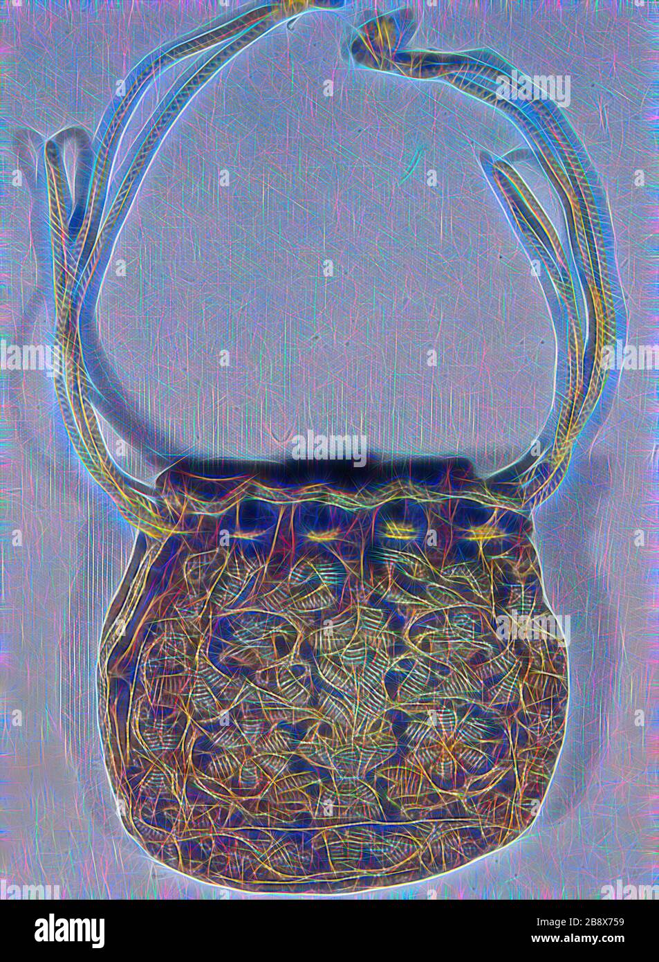 Tasche, 1601/25, England, Seide, satinierte Webart, über Leinen, einfarbiges Webmuster, gefüttert in Seide, Damast-Webart, bestickt in silbervergoldeten Streifen, die um einen Seidenfaserkern gewickelt sind, in Purl, 10,5 × 10,9 cm (4 1/8 × 4 1/4 1/4 Zoll), neu von Gibon vorgestellt, Design mit warmem, fröhlichem Glanz von Helligkeit und Lichtstrahlen. Klassische Kunst mit moderner Note neu erfunden. Fotografie, inspiriert vom Futurismus, die dynamische Energie moderner Technologie, Bewegung, Geschwindigkeit und Kultur revolutionieren. Stockfoto