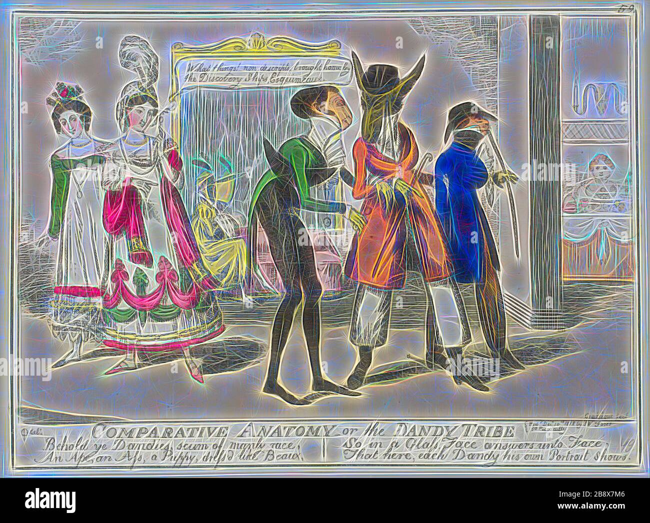 Comparative Anatomy (vergleichende Anatomie), veröffentlicht am 10. Dezember 186, Isaac Robert Cruikshank (Englisch, 1789-1856), herausgegeben von S.W. Fores (Englisch, 1761-1838), England, handfarbige Radierung auf Papier, 226 × 312 mm (Bild), 232 × 317 mm (Bogen innerhalb Plattenmarke geschnitten), von Gibon neu vorgestellt, Design von warmfröhlichem Leuchten von Helligkeit und Lichtstrahlen. Klassische Kunst mit moderner Note neu erfunden. Fotografie, inspiriert vom Futurismus, die dynamische Energie moderner Technologie, Bewegung, Geschwindigkeit und Kultur revolutionieren. Stockfoto