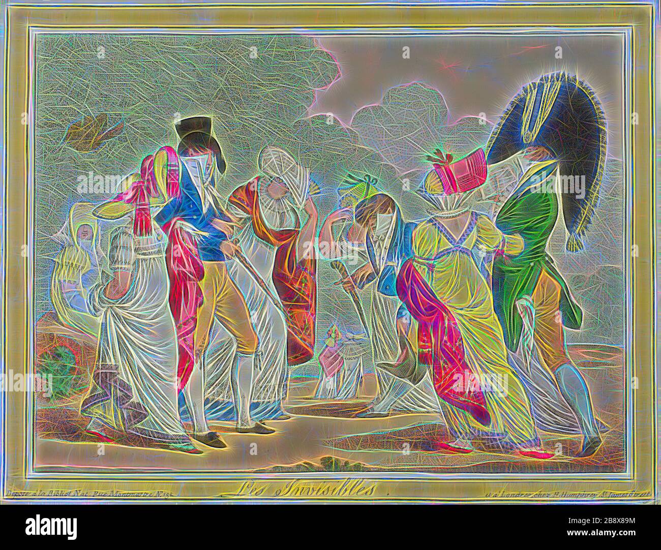 Les Invisibles, 1810, James Gillray (Englisch, 1756-1815), herausgegeben von Hannah Humphrey (Englisch, ca. 1745-186), England, handfarbige Radierung auf Elfenbeinwobenpapier, 235 × 310 mm (Bild), 243 × 315 mm (Platte/Blatt), von Gibon neu vorgestellt, Design von warmfröhlichem Leuchten von Helligkeit und Lichtstrahlen. Klassische Kunst mit moderner Note neu erfunden. Fotografie, inspiriert vom Futurismus, die dynamische Energie moderner Technologie, Bewegung, Geschwindigkeit und Kultur revolutionieren. Stockfoto