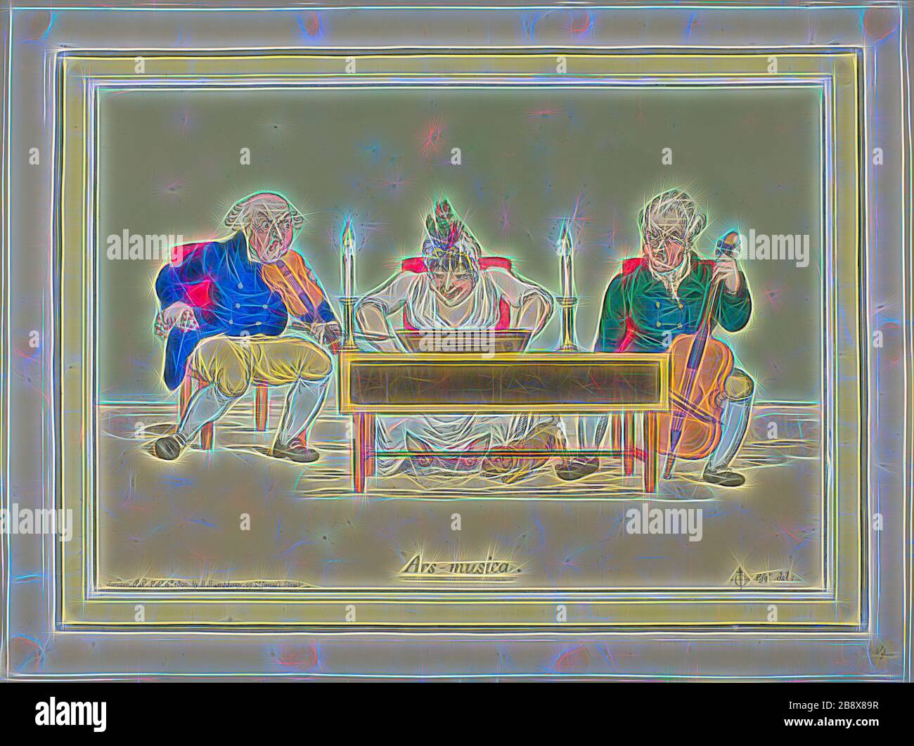 ARS musica, veröffentlicht am 16. Februar 1800, James Gillray (Englisch, 1756-1815), nach Brownlow North (Englisch, 1778-1829), England, handfarbige Radierung auf Papier, 250 × 350 mm (Bild), 261 × 360 mm (Platte), 296 × 395 mm (Blatt), neu von Gibon, Design von warmem, fröhlichem Leuchten von Helligkeit und Lichtstrahlen. Klassische Kunst mit moderner Note neu erfunden. Fotografie, inspiriert vom Futurismus, die dynamische Energie moderner Technologie, Bewegung, Geschwindigkeit und Kultur revolutionieren. Stockfoto