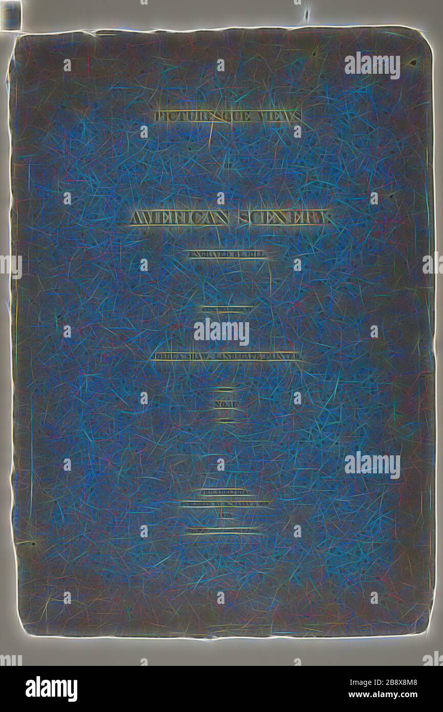 Portfolio-Abdeckung für malerische Ausblicke auf die amerikanische Landschaft, Nr. II, 1819/21, John Hill (amerikanisch, 1770-1850), nach Joshua Shaw (amerikanisch, geborene England, c 1777-1860), herausgegeben von Matthew Carey & Son (amerikanisch, aktiv 1795-1821), Vereinigte Staaten, Briefpresse auf blauem Taubenpapier, 572 x 398 mm, neu von Gibon, Design von warmfröhlichem Leuchten von Helligkeit und Lichtstrahlen. Klassische Kunst mit moderner Note neu erfunden. Fotografie, inspiriert vom Futurismus, die dynamische Energie moderner Technologie, Bewegung, Geschwindigkeit und Kultur revolutionieren. Stockfoto