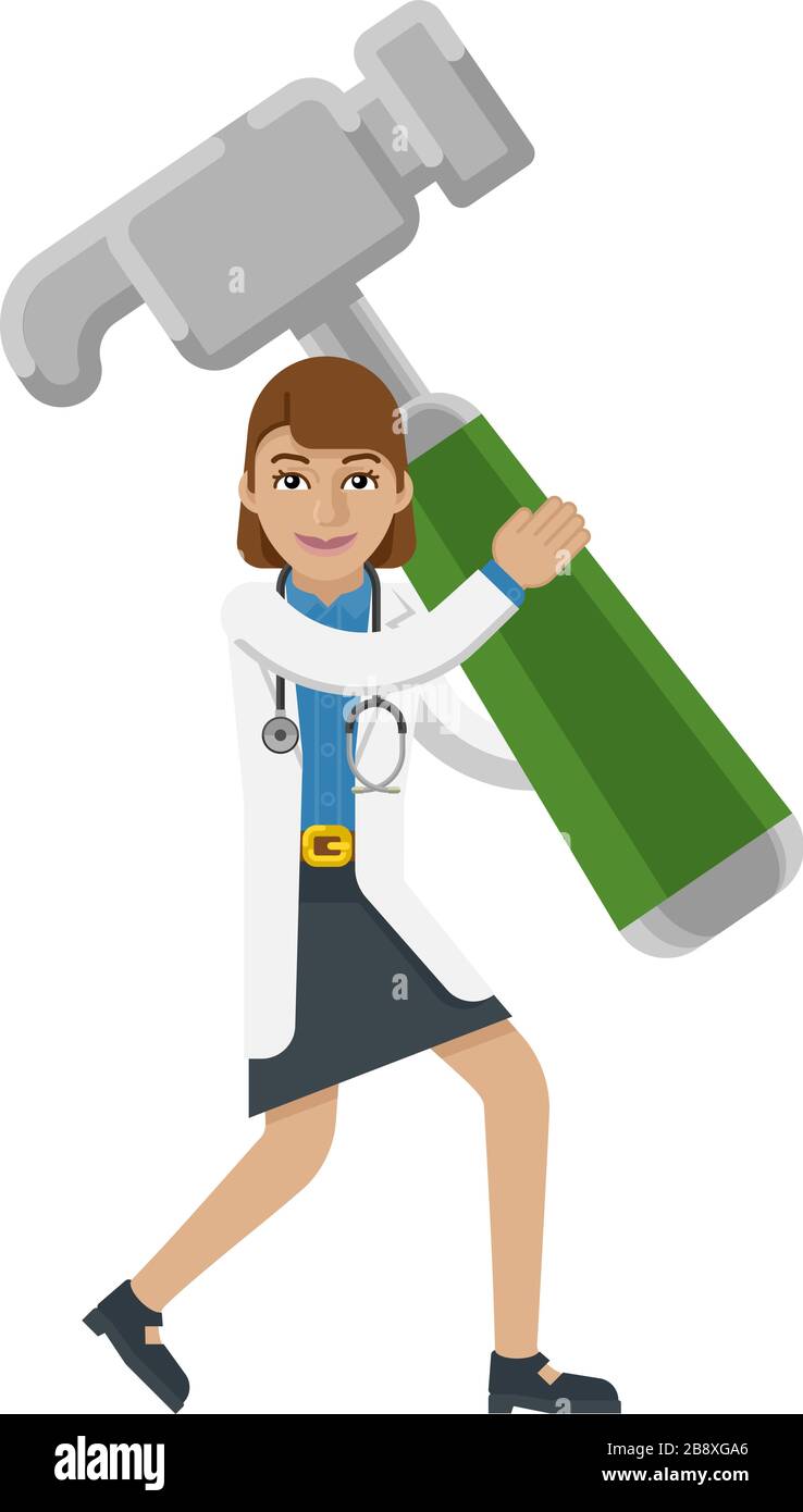 Doktor Woman Holding Hammer Mascot Konzept Stock Vektor