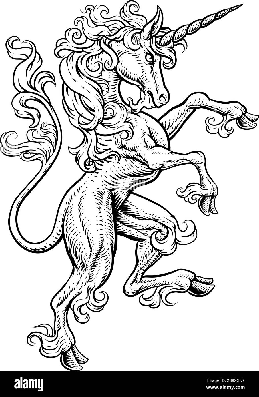 Unicorn Aufzuchtendes Rampantes Wappen Crest Horse Stock Vektor