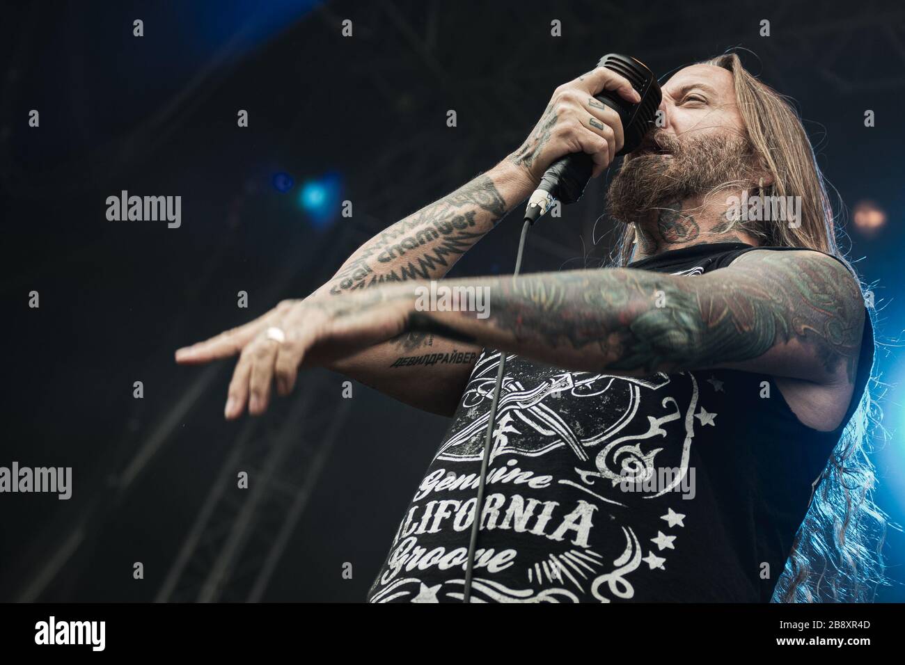 Kopenhagen, Dänemark. 22. Juni 2017. Die amerikanische Heavy-Metal-Band DevilDriver tritt während des dänischen Heavy-Metal-Festivals Copehell 2017 in Kopenhagen live auf. Hier ist Sänger Dez Fafara live auf der Bühne zu sehen. (Foto: Gonzales Foto - Nikolaj Bransholm). Stockfoto