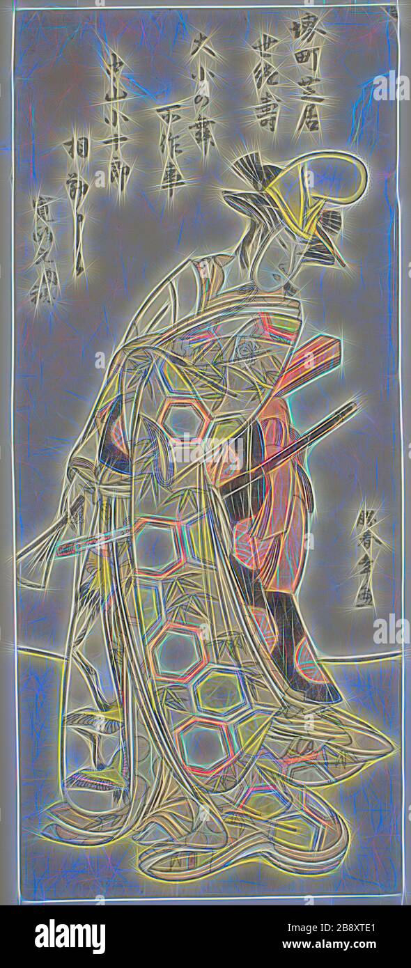 Der Schauspieler Nakamura Kojuro VI in einem Daisho no Mai (Sword Dance), in der Play Gion Nyogo, trat im zehnten Monat, dem Jahr um 15, im Nakamura Theater auf Katsukawa Shunsho - Im Jahre 1721? ??, Japanisch, 1726-172, Japan, Farbholzmuster, Hosobin, 31,8 x 13,7 cm (12 1/2 x 5 3/8 in.), von Gibon neu vorgestellt, Design von warmfröhlichem Leuchten von Helligkeit und Lichtstrahlen. Klassische Kunst mit moderner Note neu erfunden. Fotografie, inspiriert vom Futurismus, die dynamische Energie moderner Technologie, Bewegung, Geschwindigkeit und Kultur revolutionieren. Stockfoto