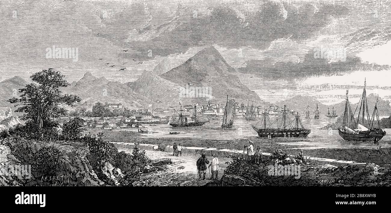Alte Sicht auf Hongkong nach dem zweiten Opiumkrieg, 1860 Stockfoto