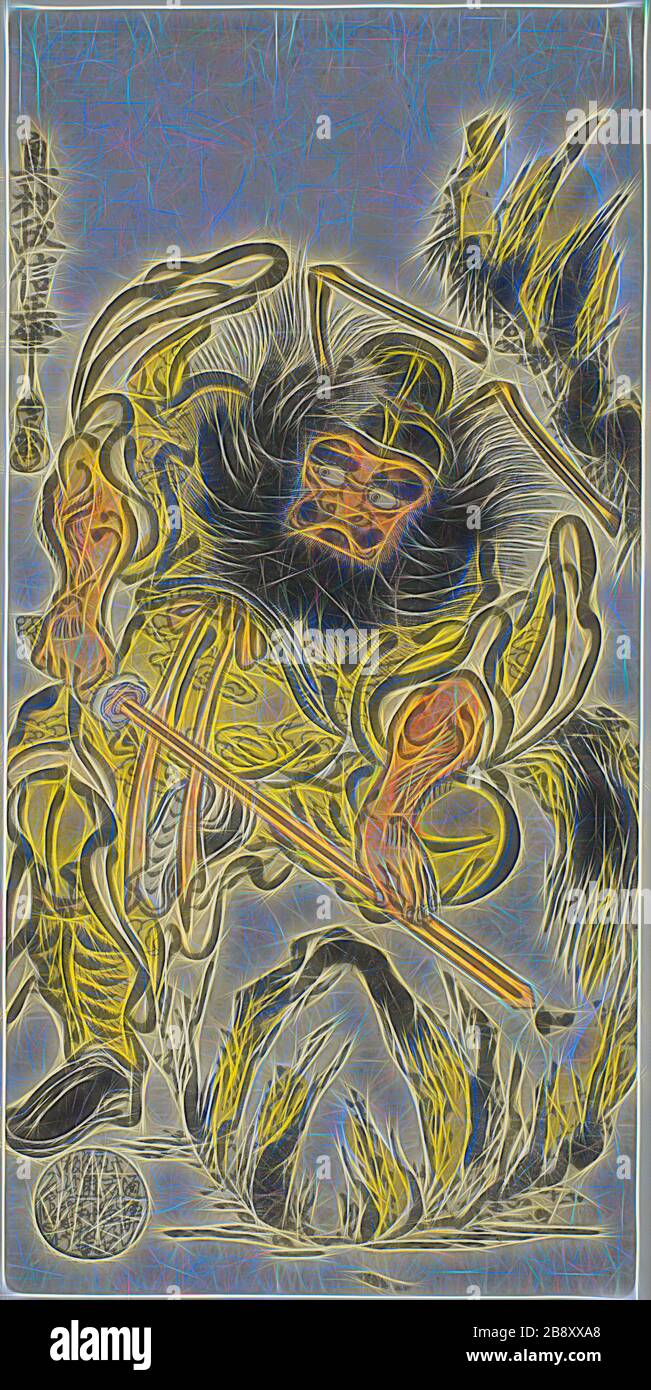 Shoki, der Dämon Queller, der sein Schwert schärft, c 1725, Okumura Masanobu, Japanisch, 1686-1764, Japan, handfarbener Holzblockdruck, Hosobin, urushi-e, 31,3 x 14,7 cm, von Gibon neu vorgestellt, Design von warmem, fröhlichem Leuchten von Helligkeit und Lichtstrahlen. Klassische Kunst mit moderner Note neu erfunden. Fotografie, inspiriert vom Futurismus, die dynamische Energie moderner Technologie, Bewegung, Geschwindigkeit und Kultur revolutionieren. Stockfoto