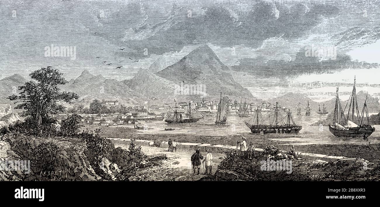 Alte Sicht auf Hongkong nach dem zweiten Opiumkrieg, 1860 Stockfoto