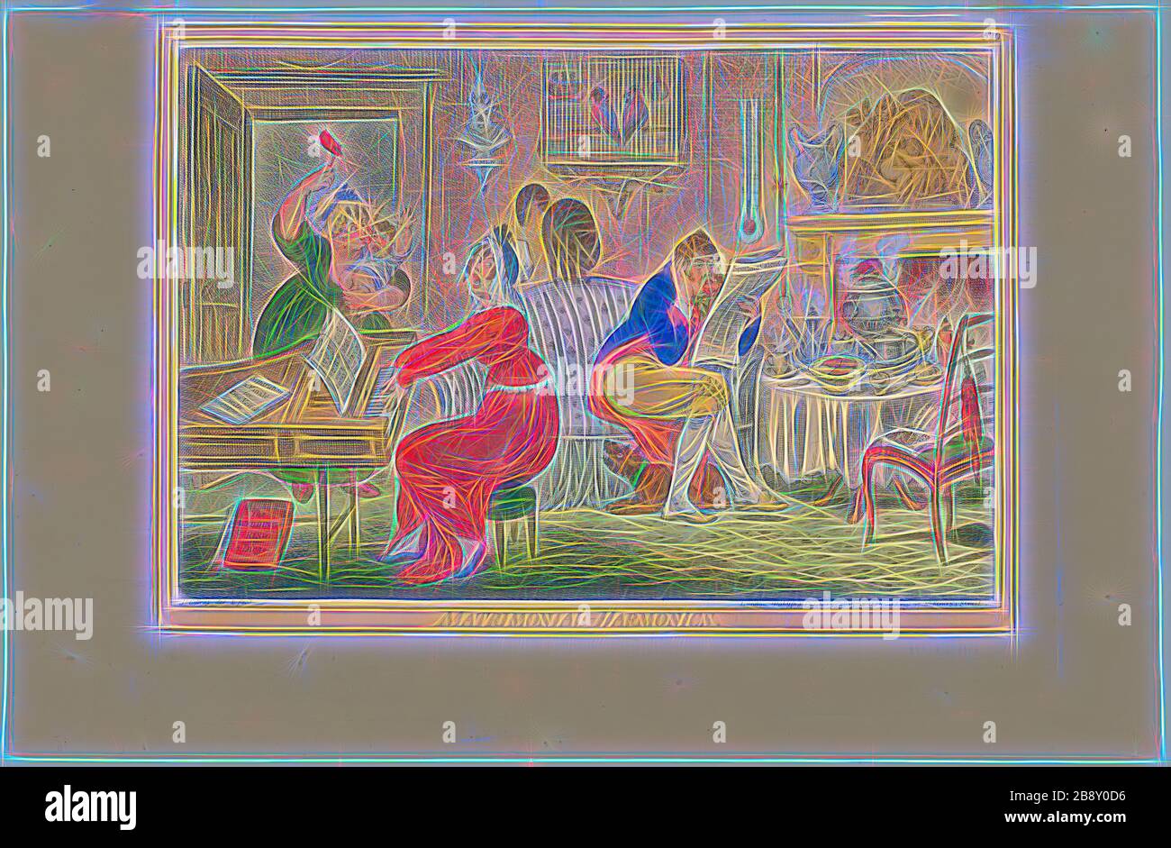 Matrimonial Harmonics (Recto), veröffentlicht am 25. Oktober 1805, James Gillray (Englisch, 1756-1815), herausgegeben von Hannah Humphrey (Englisch, ca. 1745-186), England, handfarbige Radierung auf Papier, 254 × 360 mm (Bild), 295 × 361 mm (Platte), 314 × 484 mm (Blatt), von Gibon neu vorgestellt, Design von warmfröhlichem Leuchten von Helligkeit und Lichtstrahlen. Klassische Kunst mit moderner Note neu erfunden. Fotografie, inspiriert vom Futurismus, die dynamische Energie moderner Technologie, Bewegung, Geschwindigkeit und Kultur revolutionieren. Stockfoto