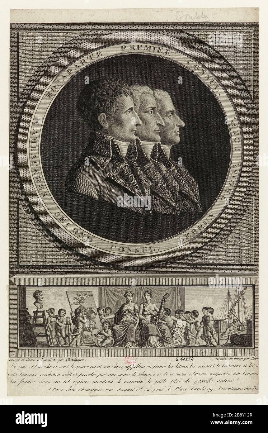Erster Consul Bonaparte. Zweiter Consul Cambaceres. Drei Lebrun [IEM] e Consul Stockfoto