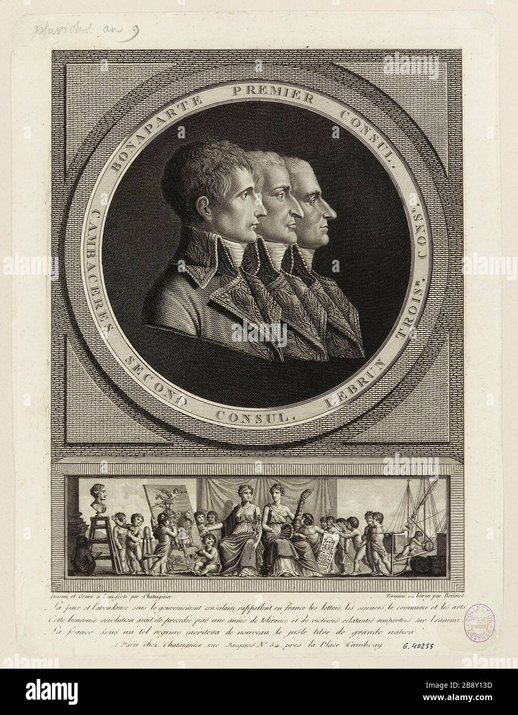 Erster Consul Bonaparte. Zweiter Consul Cambaceres. Drei Lebrun [IEM] e Consul Stockfoto