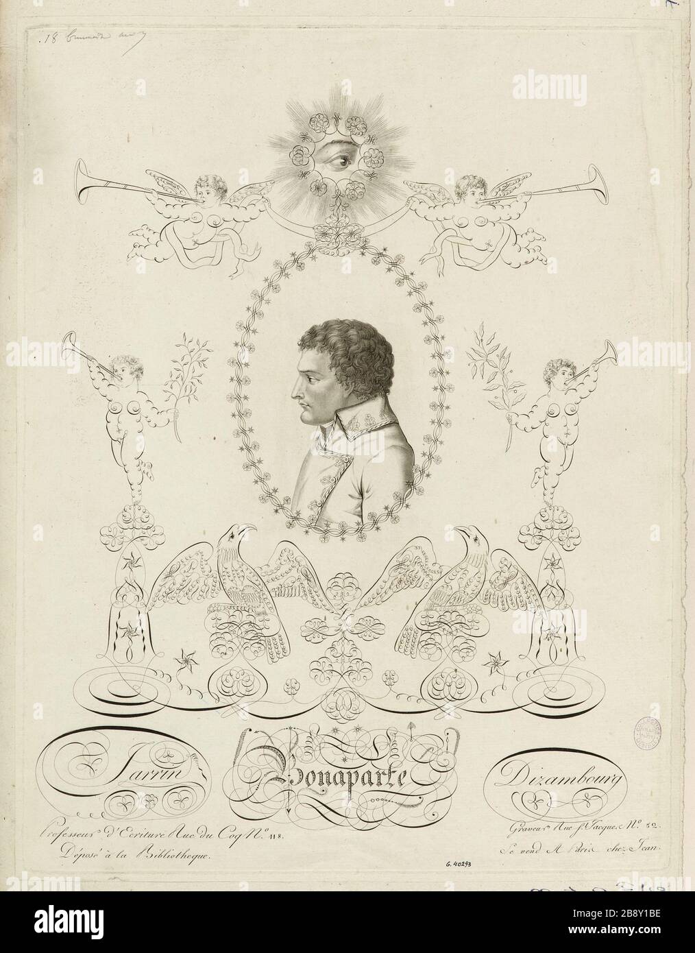 Bonaparte [Profil links, umgeben von kalligraphischen Verzierungen] Stockfoto