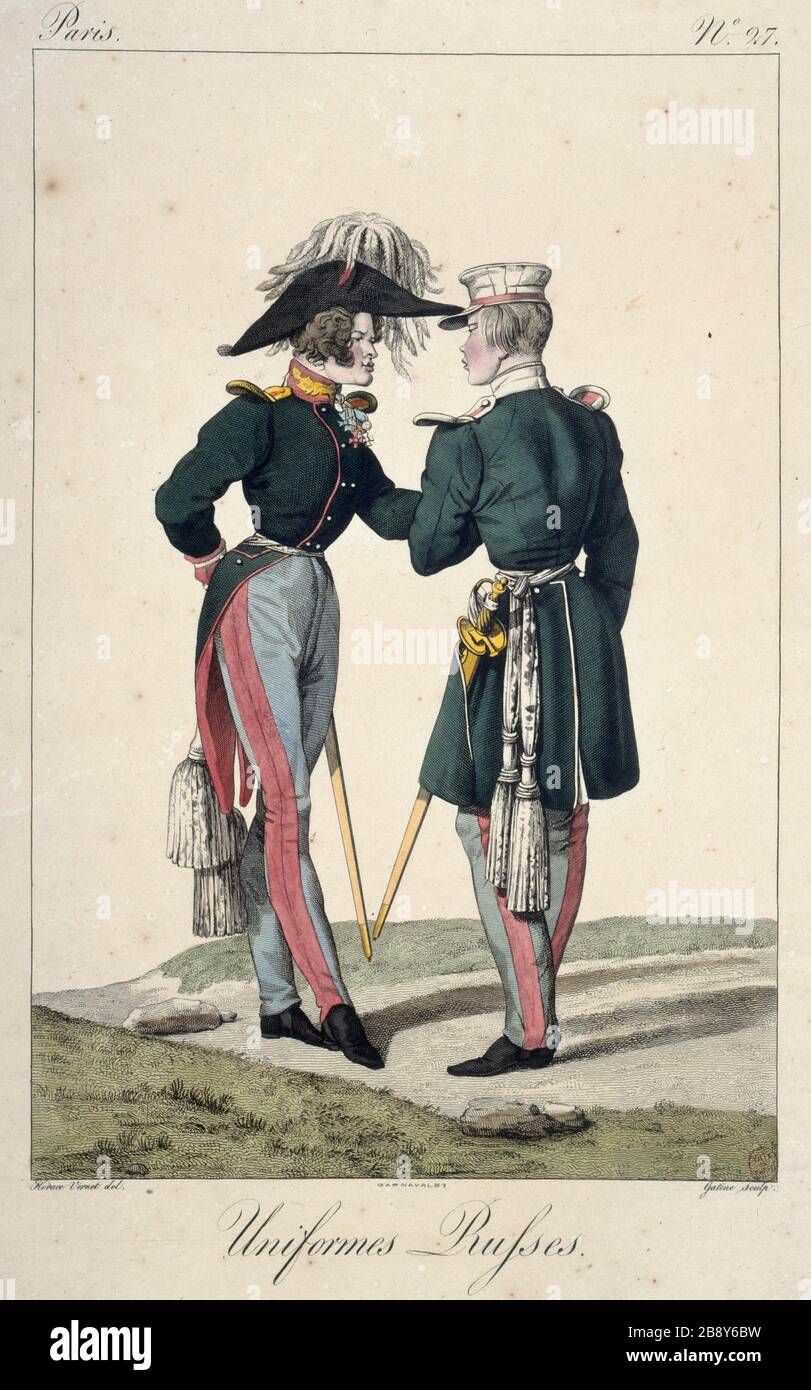 RUSSISCHE UNIFORM Georges-Jacques Gatine. "Uniformes Russes, vers 1815". Eau forte. Paris, musée Carnavalet. Stockfoto