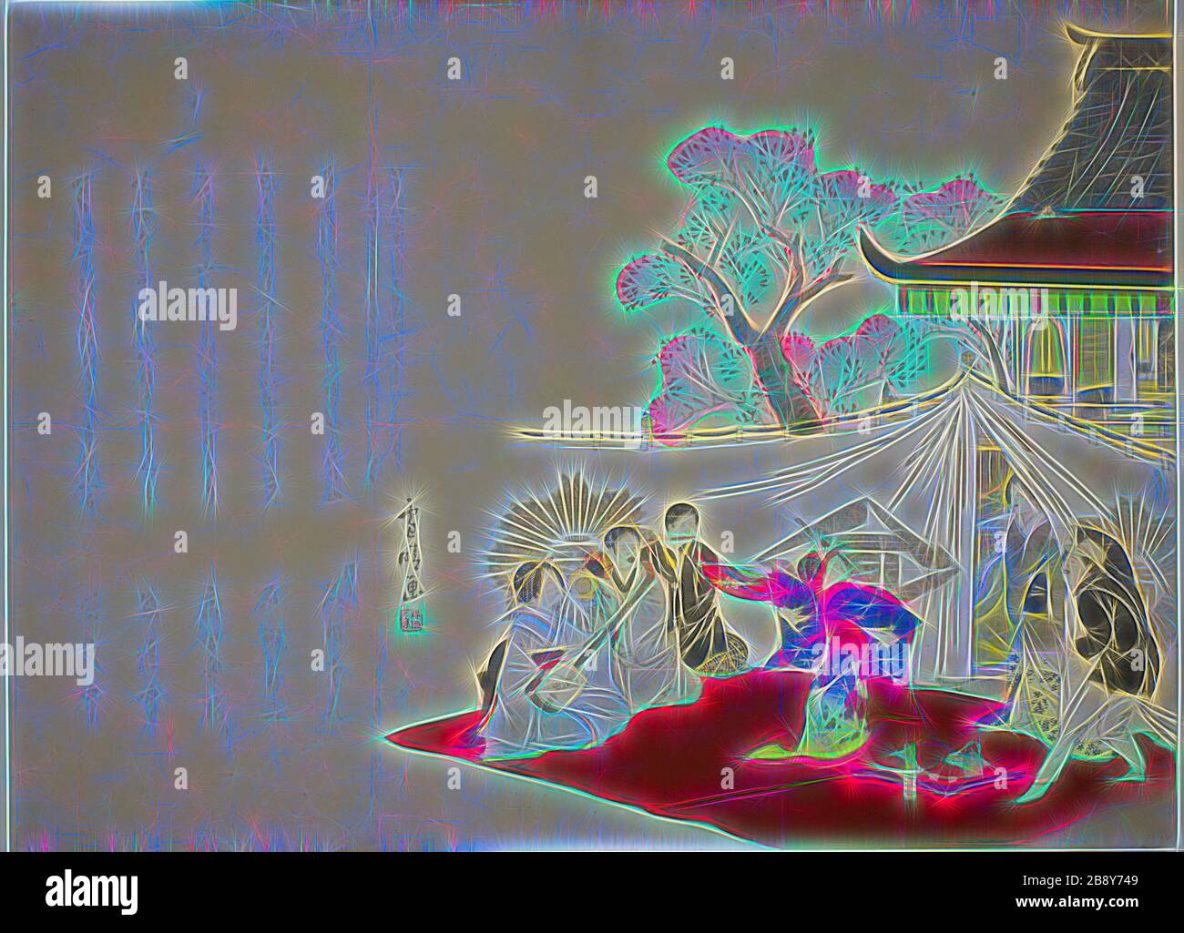 Meiji Dance Recital, 1880er Jahre, Sessei, Japanisch, aktive Meiji-Zeit (28-1912), Japan, Farbholzschnitt-Druck, Surimono, 55,5 x 45,6 cm, von Gibon neu vorgestellt, Design von warmfröhlichem Leuchten von Helligkeit und Lichtstrahlen. Klassische Kunst mit moderner Note neu erfunden. Fotografie, inspiriert vom Futurismus, die dynamische Energie moderner Technologie, Bewegung, Geschwindigkeit und Kultur revolutionieren. Stockfoto