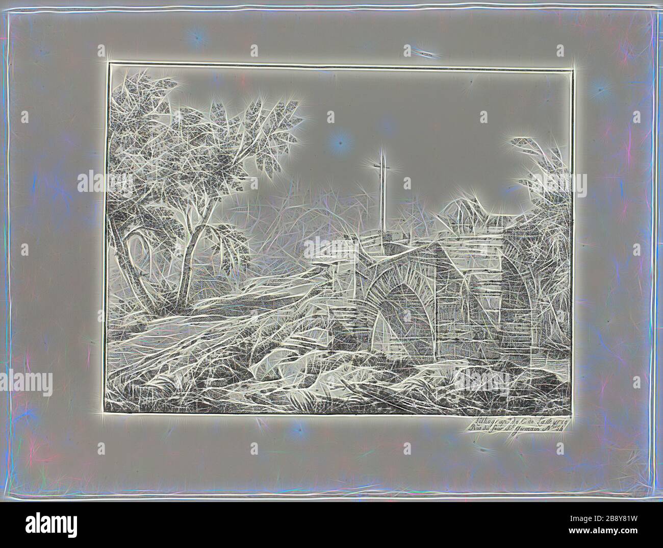 Landschaft mit Brücke, 1729, Achille Ätna Michallon (Französisch, 1796-1822), gedruckt von Comte de Charles Philibert Lasteyrie du Saillant (Französisch, 1759-1849), Frankreich, lithograph in Schwarz auf Elfenbeinwobenpapier, 193 × 258 mm (Bild), 270 × 359 mm (Blatt), neu von Gibon, Design mit warmem, fröhlichem Glanz von Helligkeit und Lichtstrahlen. Klassische Kunst mit moderner Note neu erfunden. Fotografie, inspiriert vom Futurismus, die dynamische Energie moderner Technologie, Bewegung, Geschwindigkeit und Kultur revolutionieren. Stockfoto