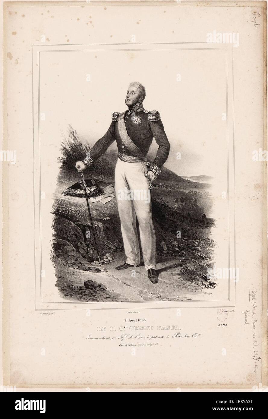 August 1830 / Lt. Gal. Count Pajol. / Kommandeur der Patriotenarmee in Rambouillet. Stockfoto