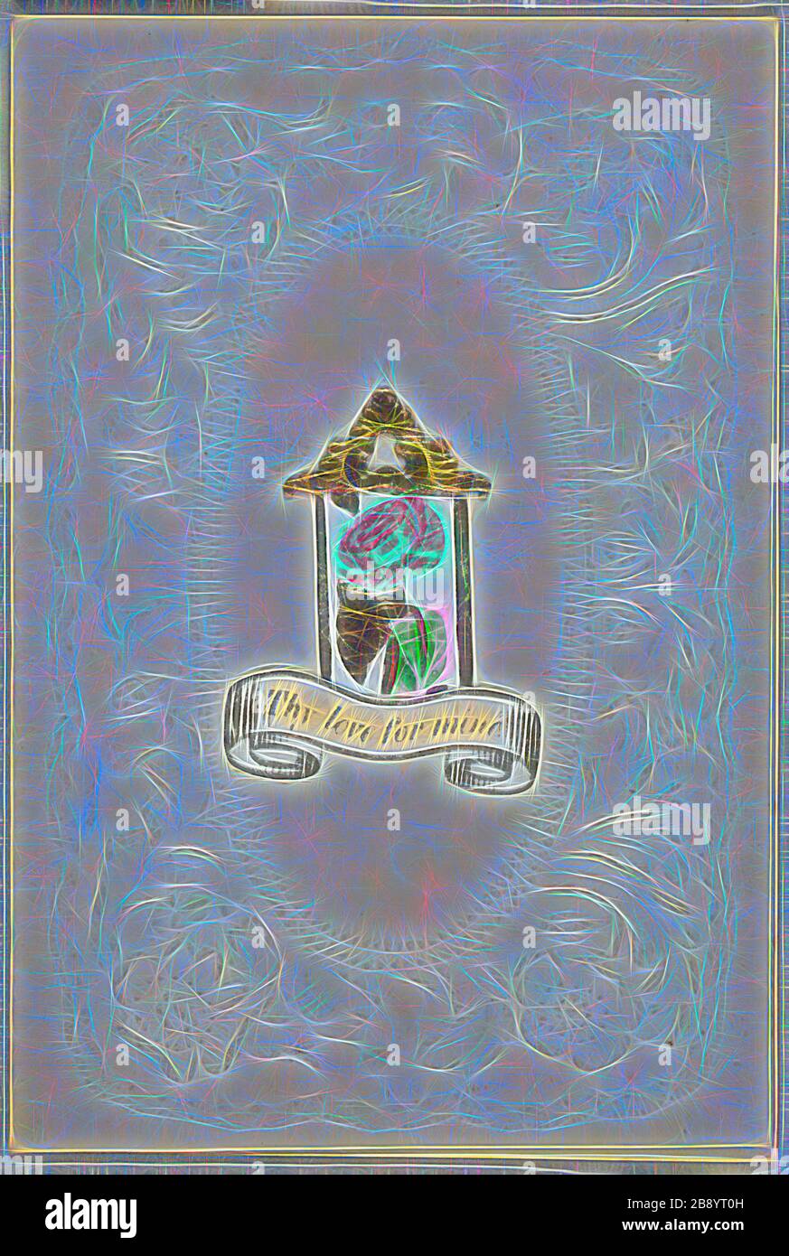 Thy Love for Mine (valentine), c. 1830, Unbekannter Künstler, Amerikaner oder Engländer, 19. Jahrhundert, Vereinigte Staaten, kolorierte Elemente auf prägnantem cremefarbenem Taubenpapier, 100 x 67 mm (gefaltetes Blatt), von Gibon neu vorgestellt, Design von warmem, fröhlichem Leuchten von Helligkeit und Lichtstrahlen. Klassische Kunst mit moderner Note neu erfunden. Fotografie, inspiriert vom Futurismus, die dynamische Energie moderner Technologie, Bewegung, Geschwindigkeit und Kultur revolutionieren. Stockfoto