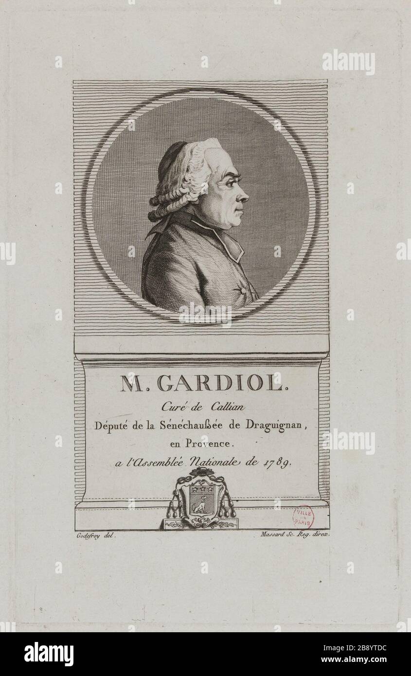 Herr Gardiol, Pfarrer von Callian, Mitglied der Sénéchaussée Draguignan, Provence, der Nationalversammlung 1789. Jean Baptiste Louis Massard (1772-1810). "M. Gardiol, curé de Callian, député de la Sénéchaussée de Draguignan, en Provence à l'assemblée Nationale de 1789'. Physionotraces. Paris, musée Carnavalet. Stockfoto