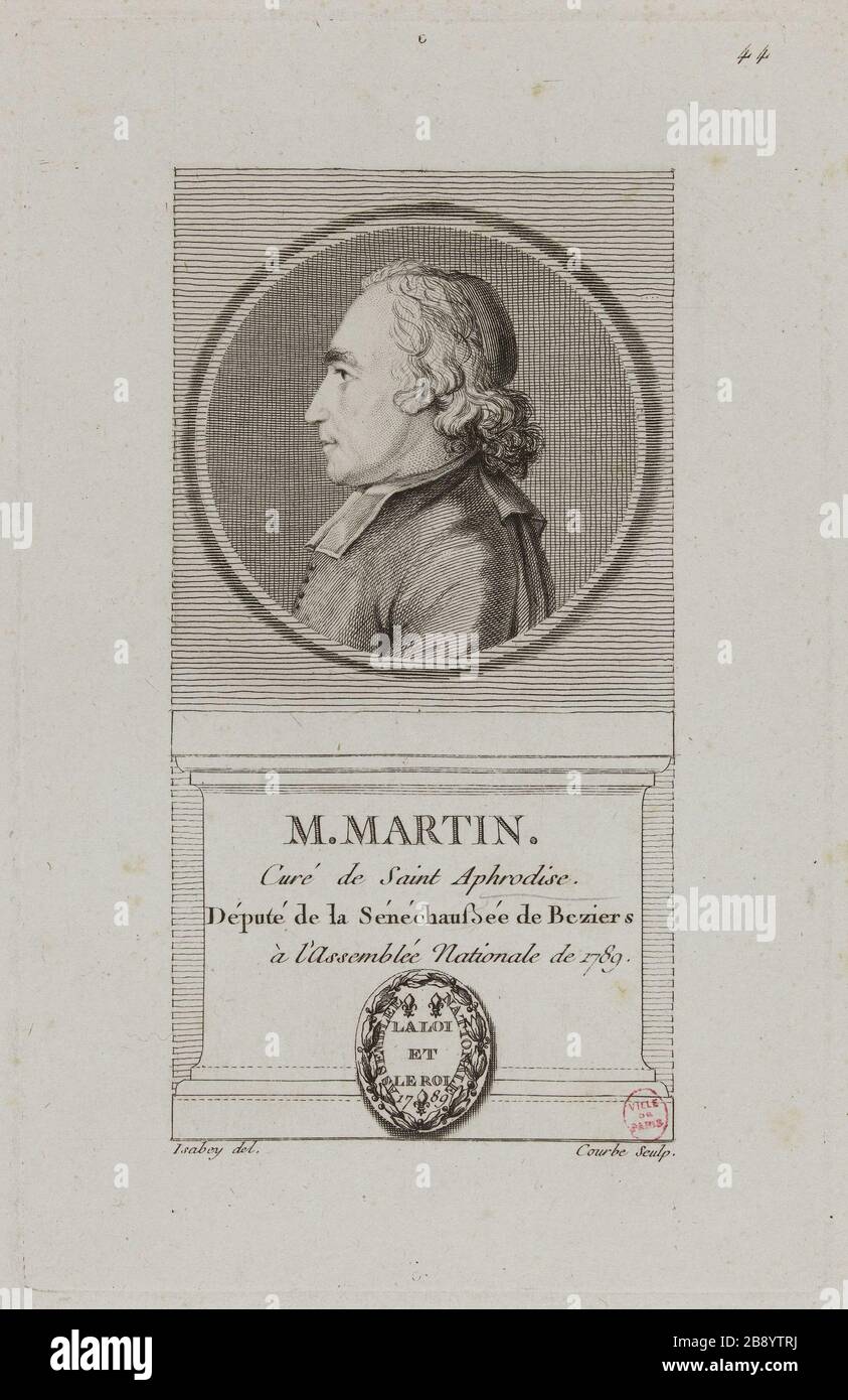 Herr Martin: Heiliger Aphrodisias. Abgeordneter des se'ne'chausse'e Beziers bei einer Nationalversammlung von 1789. Wilbrode-Magloire-Nicolas Courbe (né en 1754). "M. Martin: Cure' de Saint Aphrodise. De'pute' de la se'ne'chausse'e du Beziers a' l'assemble'e nationale de 1789'. Physionotrace. Paris, musée Carnavalet. Stockfoto