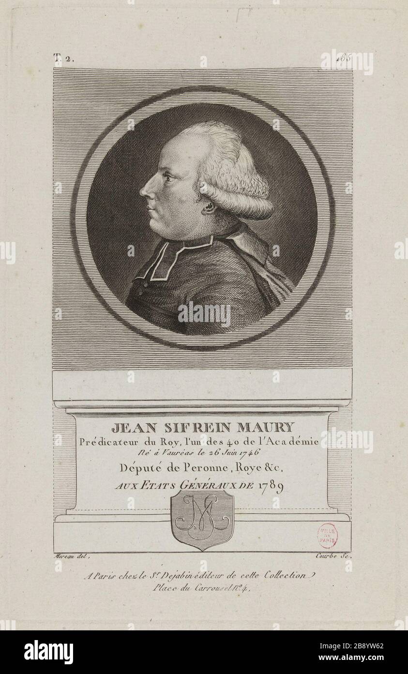 Jean-Sifrein Maury/Preacher Roy, eine von 40 Academy Wilbrode-Magloire-Nicolas Courbe (né en 1754). "Jean Sifrein Maury / Prédicateur du Roy, l'un des 40 de l'Académie". Physionotrace. Paris, musée Carnavalet. Stockfoto