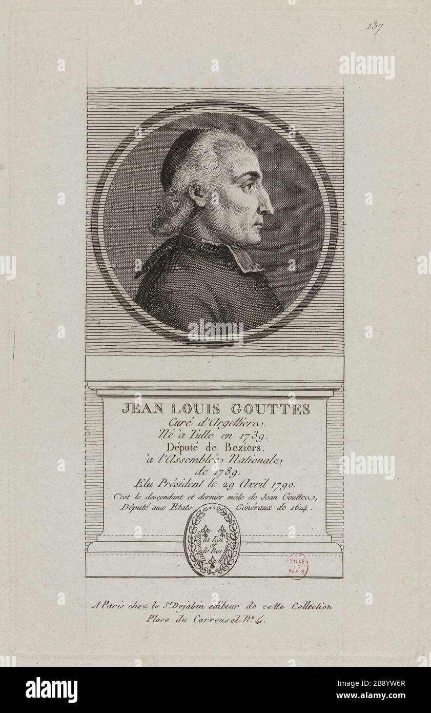 Jean Louis Gouttes, curé of Argelliers, Depute of Beziers in der Nationalversammlung von 1789. Anonyme. "Jean-Louis Gouttes, curé d'Argeliers, député de Béziers à l'Assemblée nationale de 1789". Physionotraces. Paris, musée Carnavalet. Stockfoto
