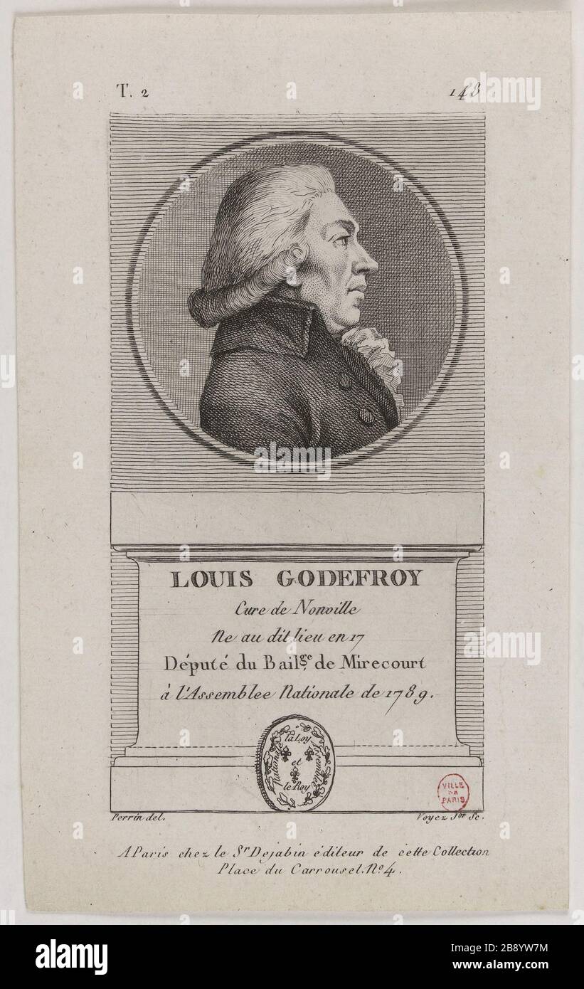 Godfrey Louis, Pfarrer von Nonville, Abgeordneter der Vogtei Mirecourt in der Nationalversammlung 1789. Francois Voyez (1746-1805). "Louis Godefroy, curé de Nonville, député du Baillage de Mirecourt à l'assemblée Nationale de 1789". Physionotraces. Paris, musée Carnavalet. Stockfoto