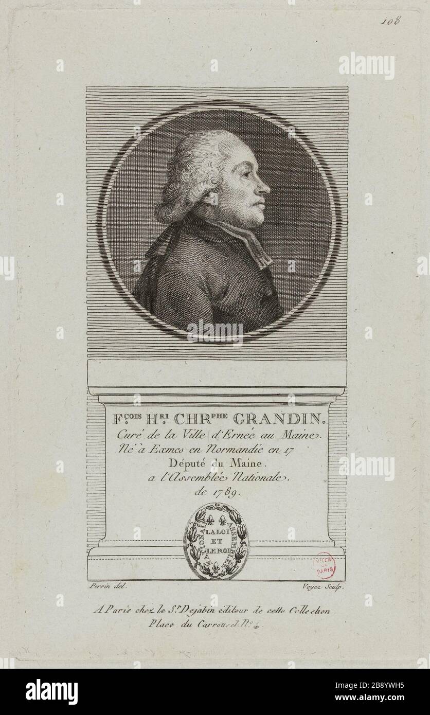 François Henri Christophe Grandin, Pfarrer von City Ernee Maine. Francois Voyez (1746-1805). "François Henri, Christophe Grandin, curé de la Ville d'Ernée au Maine". Physionotraces. Paris, musée Carnavalet. Stockfoto