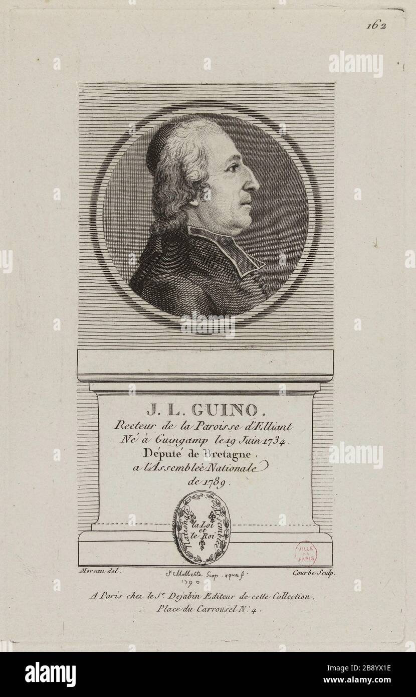 JL Guino: Rektor der Pfarrei Elliant, Abgeordneter für Großbritannien in der Nationalversammlung 1789. Wilbrode-Magloire-Nicolas Courbe. 'J.L. Guino: Recteur de la paroisse d'Elliant, député de Bretagne à l'Assemblée nationale de 1789'. Physionotraces. Paris, musée Carnavalet. Stockfoto
