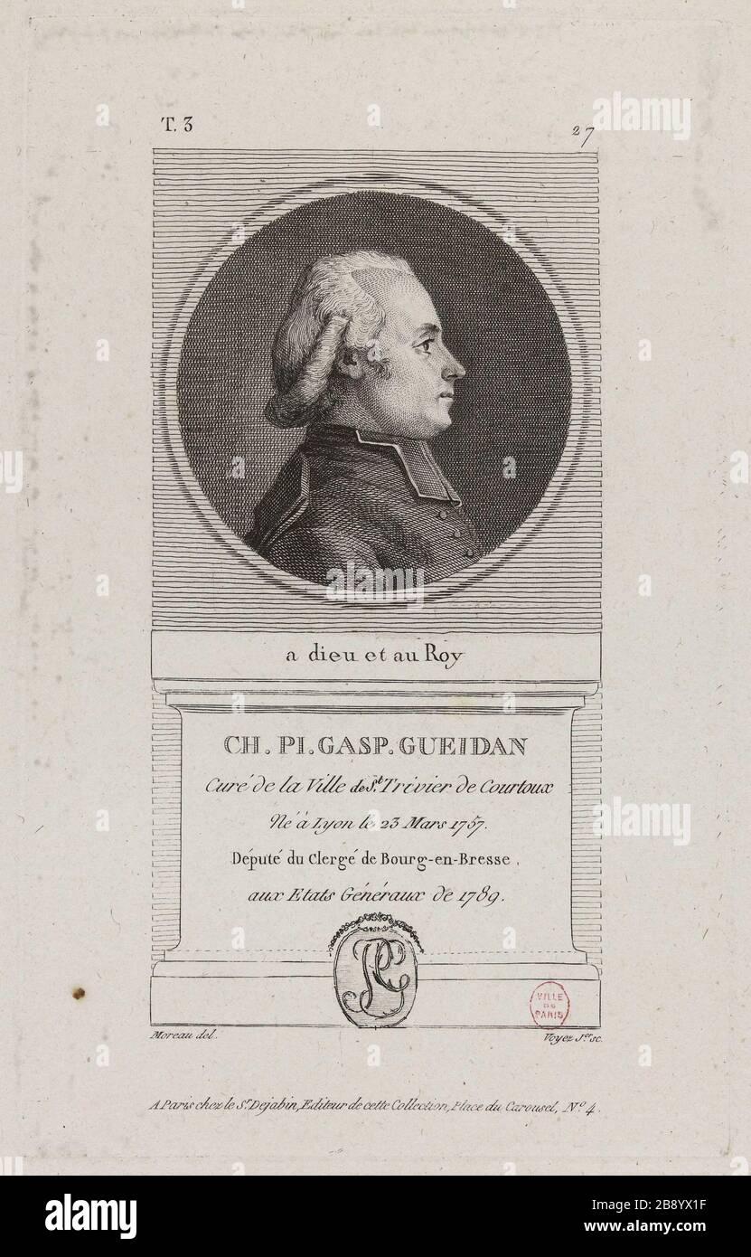 Charles Pierre Gaspard Gueidan, Pastor der Stadt Trévier Coutoux, Bourg en Bresse Geistliche Mitgliedstaaten 1789 Präsidenten. Francois Voyez (1746-1805). "Charles Pierre Gaspard Gueidan, curé de la Ville de Trévier de Coutoux, député du Clergé de Bourg en Bresse aux Etats Généraux de 1789". Physionotraces. Paris, musée Carnavalet. Stockfoto