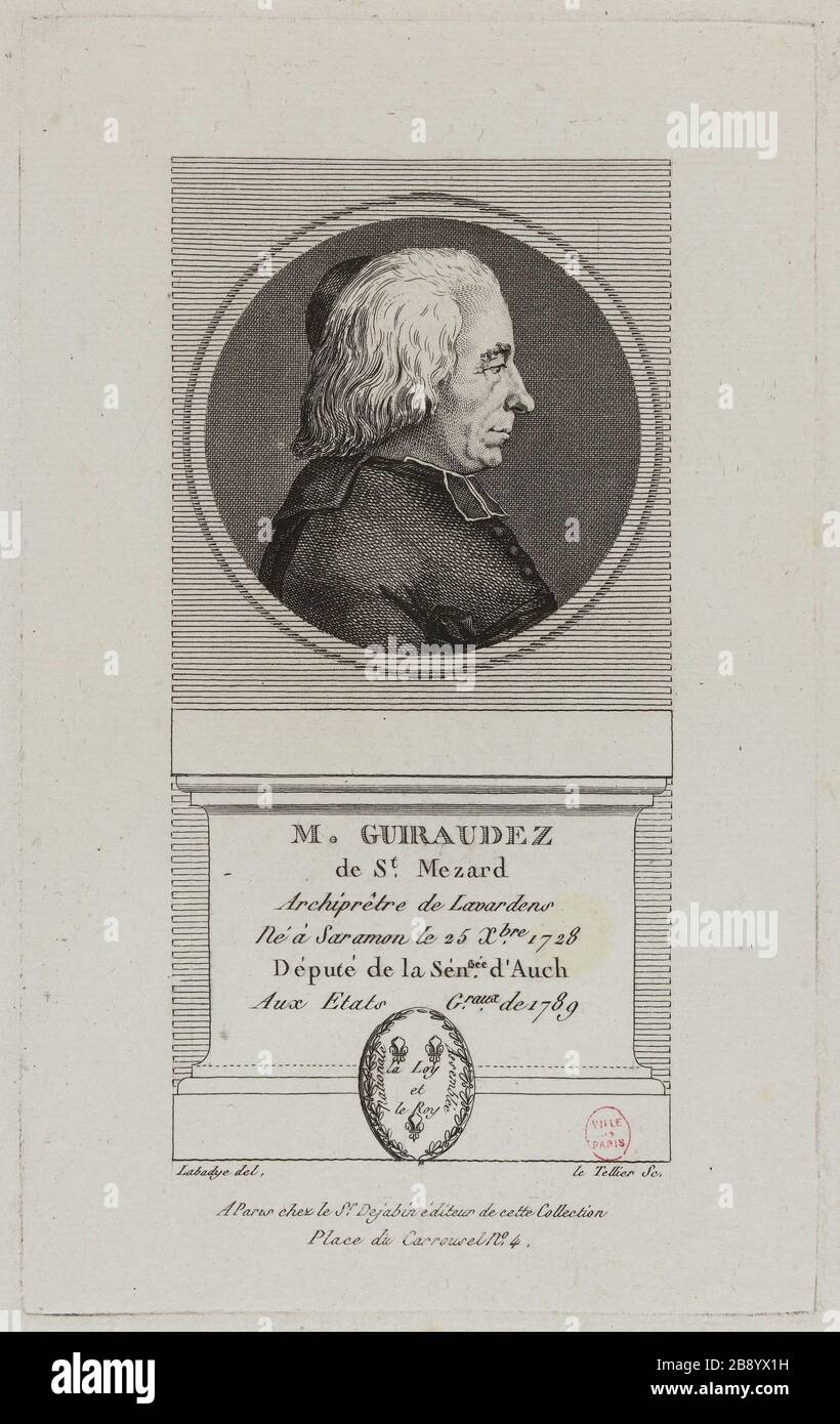 Giraudez St Mézard, Erzpriester von Lavardens, Mitglied der Sénéchaussée auch States 1789 Präsidenten. Charles-François Le Tellier (1743-1800). "M. Giraudez de St Mézard, archiprêtre de Lavardens, député de la Sénéchaussée d'auch aux Etats Généraux de 1789'. Physionotraces. Paris, musée Carnavalet. Stockfoto