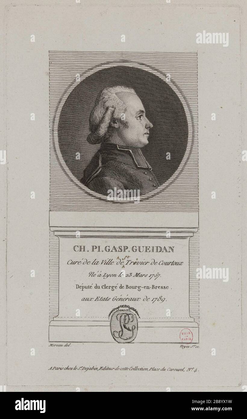 Charles Pierre Gaspard Gueidan, Pastor der Stadt Trévier Coutoux, Bourg en Bresse Geistliche Mitgliedstaaten 1789 Präsidenten. Francois Voyez (1746-1805). "Charles Pierre Gaspard Gueidan, curé de la Ville de Trévier de Coutoux, député du Clergé de Bourg en Bresse aux Etats Généraux de 1789". Physionotraces. Paris, musée Carnavalet. Stockfoto