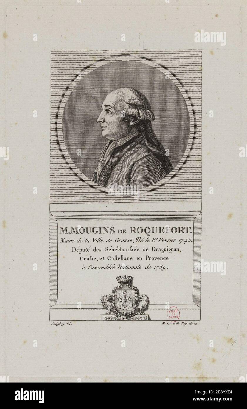 Herr Roquefort Mougins, Pfarrer der Stadt Grace. Jean Bapstiste Louis Massard (1772-1810). "M. Mougins de Roquefort, Curé de la Ville de Grace'. Physionotrace. Paris, musée Carnavalet. Stockfoto