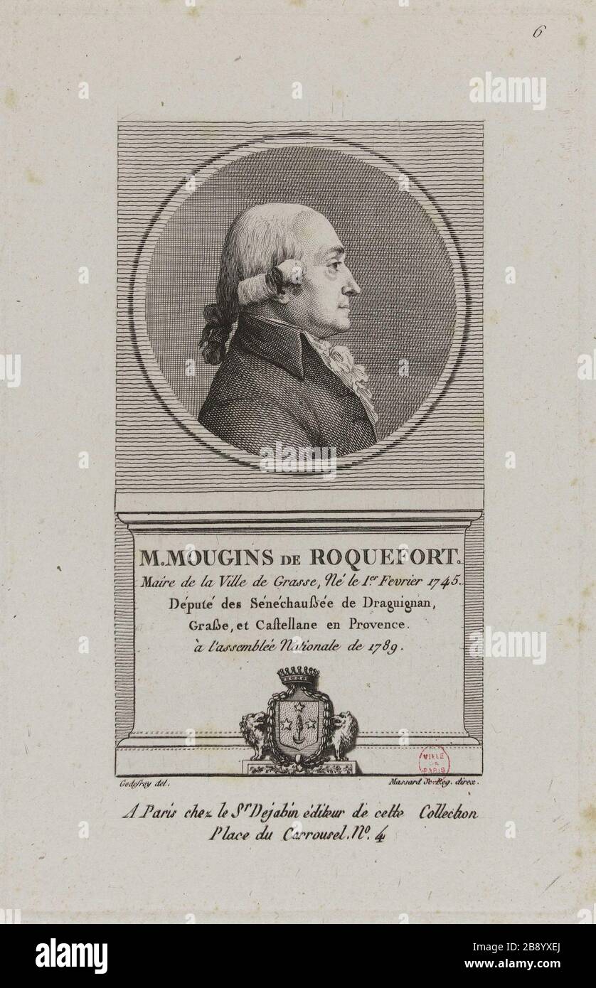 Herr Roquefort Mougins, Pfarrer der Stadt Grace. Jean Bapstiste Louis Massard (1772-1810). "M. Mougins de Roquefort, Curé de la Ville de Grace'. Physionotrace. Paris, musée Carnavalet. Stockfoto