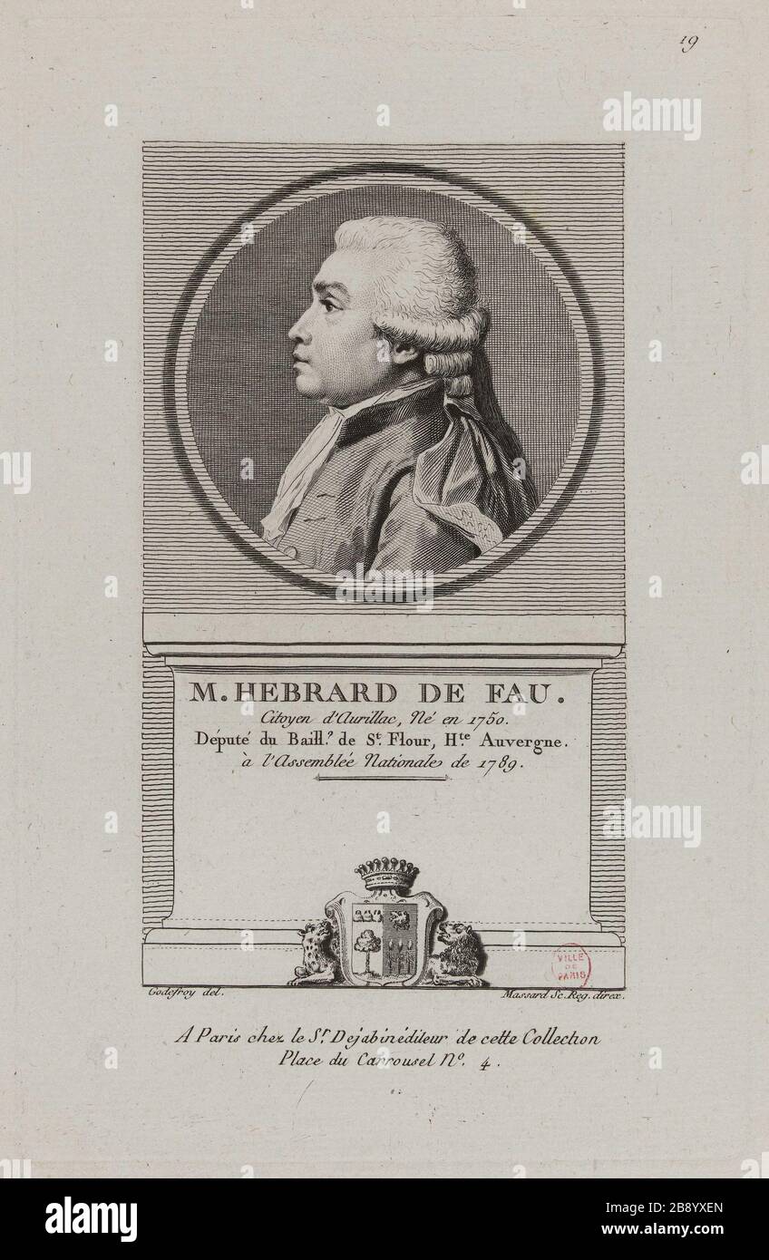 Pierre Hebrard Fau, Abgeordneter der Vogtei St. Mehl, hohe Auvergne in der Nationalversammlung 1789. Jean Baptiste Louis Massard (1772-1810). "Pierre Hebrard de Fau, député du Baillage de St Mehl, Haute Auvergne à l'Assemblée nationale de 1789". Physionotraces. Paris, musée Carnavalet. Stockfoto
