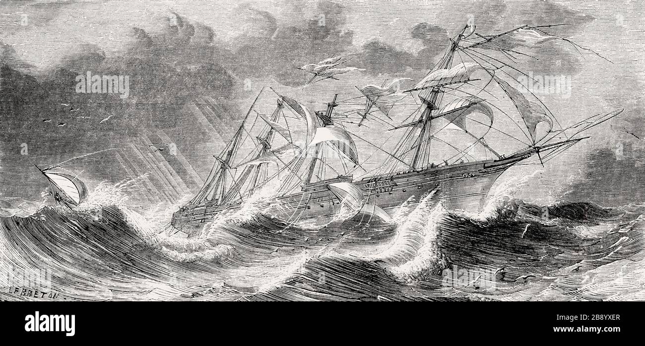 Great Republic, das größte Holzschiff, Cape Horn, 1857 Stockfoto