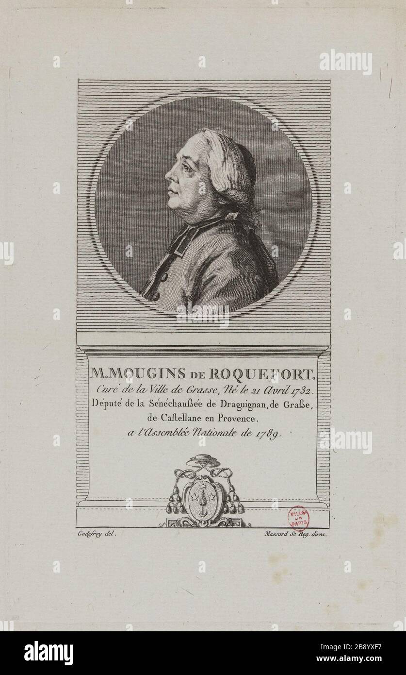 Herr Roquefort Mougins, Pfarrer der Stadt Grace. Jean Bapstiste Louis Massard (1772-1810). "M. Mougins de Roquefort, Curé de la Ville de Grace'. Physionotrace. Paris, musée Carnavalet. Stockfoto