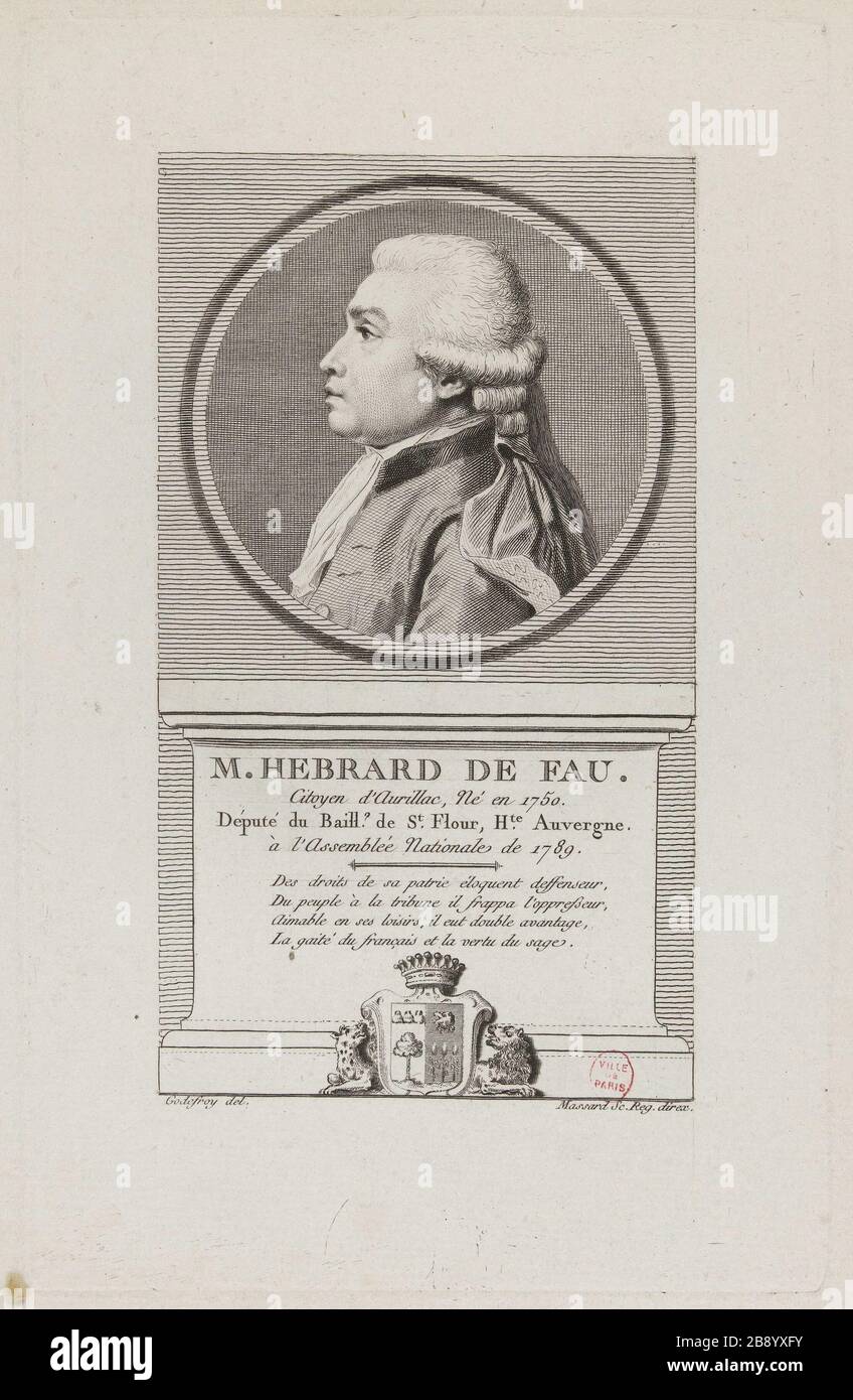 Pierre Hebrard Fau, Abgeordneter der Vogtei St. Mehl, hohe Auvergne in der Nationalversammlung 1789. Jean Baptiste Louis Massard (1772-1810). "Pierre Hebrard de Fau, député du Baillage de St Mehl, Haute Auvergne à l'Assemblée nationale de 1789". Physionotraces. Paris, musée Carnavalet. Stockfoto