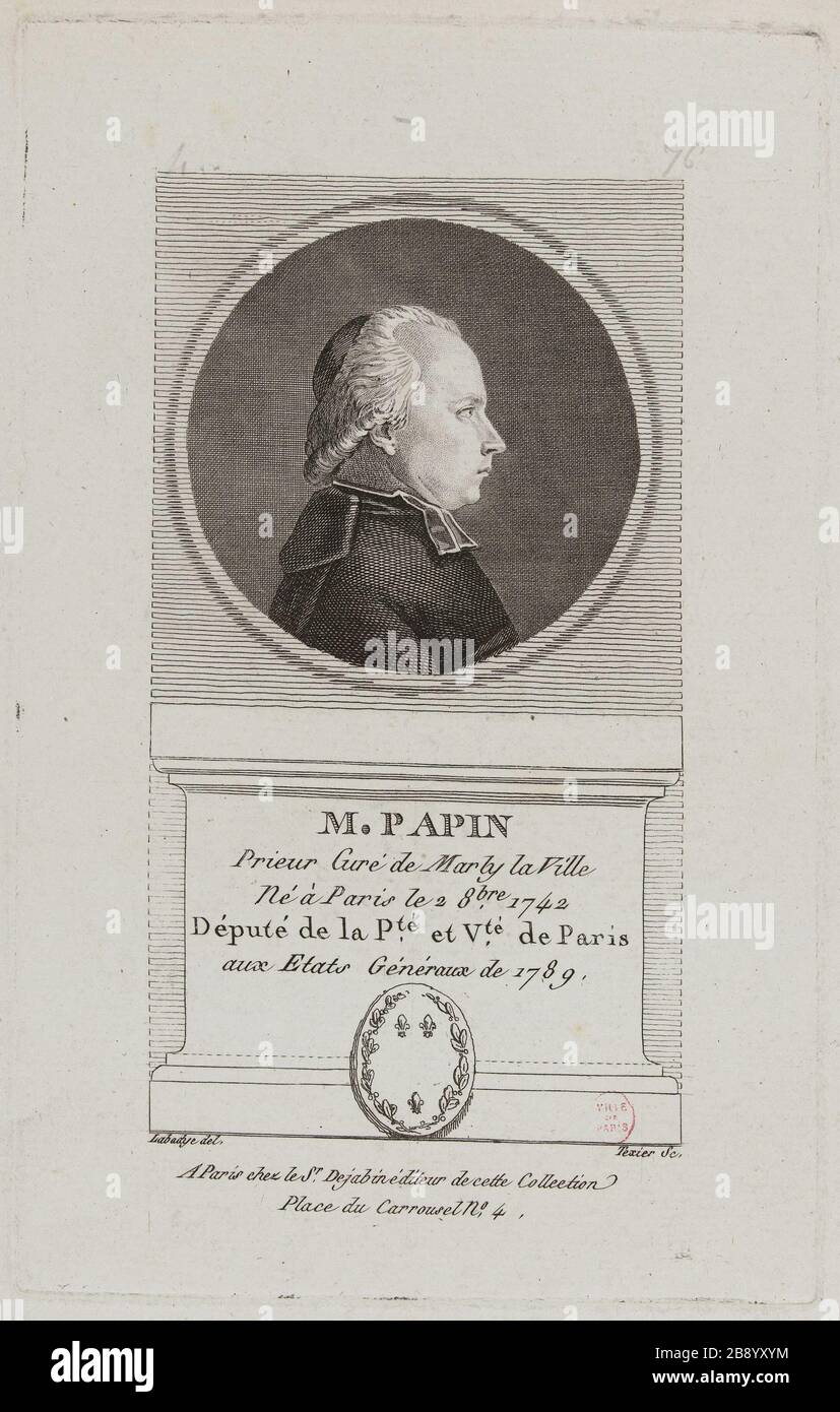 Herr Papin, vorheriger Kurat von Marly la Ville. G. Texier (né en 1750). "M. Papin, prieur curé de Marly la Ville'. Physionotrace. Paris, musée Carnavalet. Stockfoto