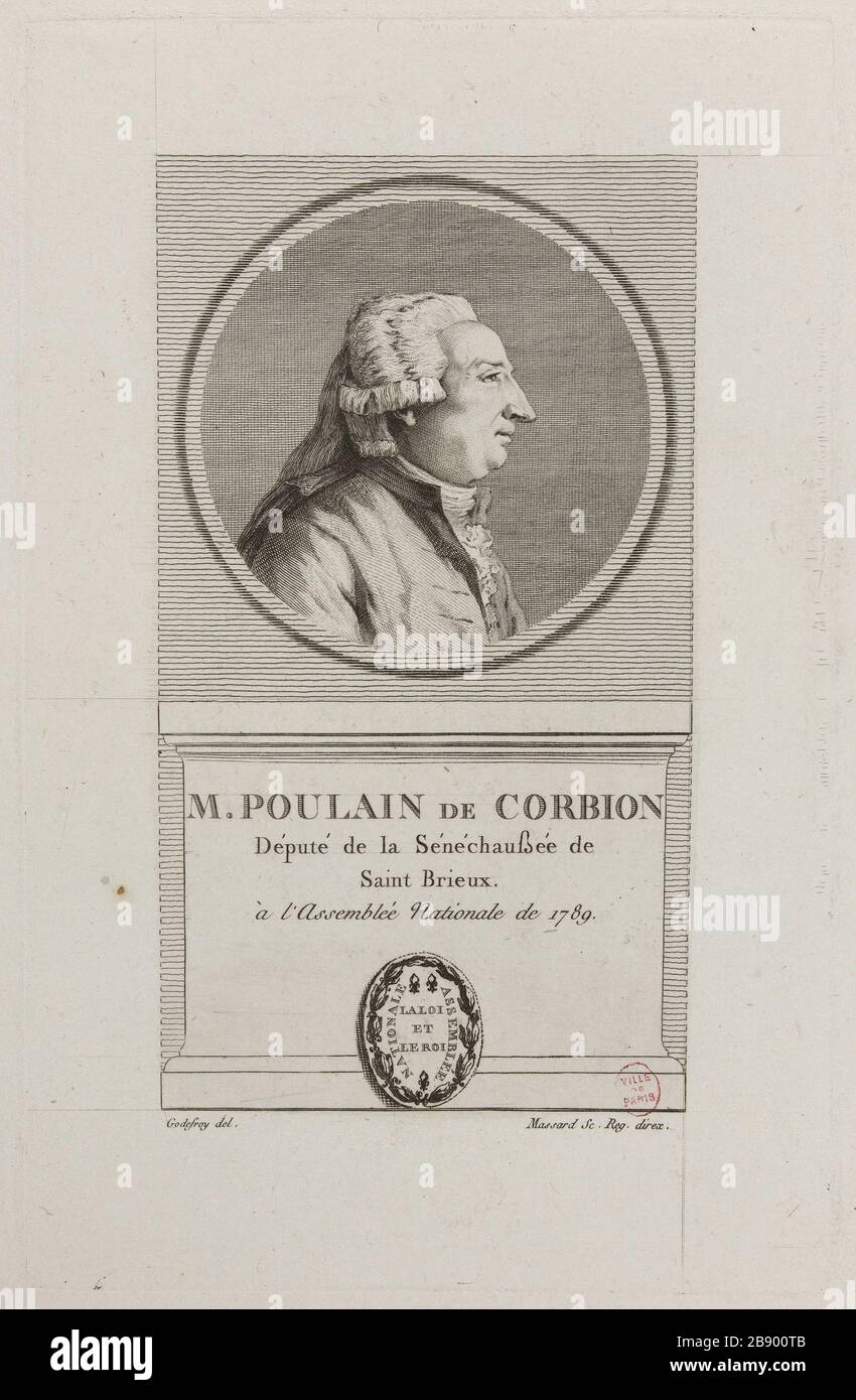 Jean-Francois-Pierre Poulain Corbion, Stellvertreter des Seneschals von Saint Brieuc. Jean Baptiste Louis Massard (1772-1810). "Jean-Francois-Pierre Poulain de Corbion, député de la Sénéchaussée de Saint Brieuc". Physionotrace. Paris, musée Carnavalet. Stockfoto