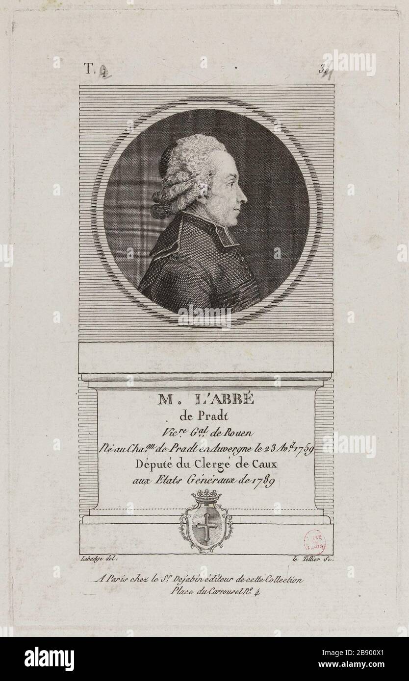 Der Abt des Klerus von Pradt, Mitglied von Caux. Charles-François Le Tellier (1743-1800). "L'abbé de Pradt, Député du Clergé de Caux". Physionotrace. Paris, musée Carnavalet. Stockfoto