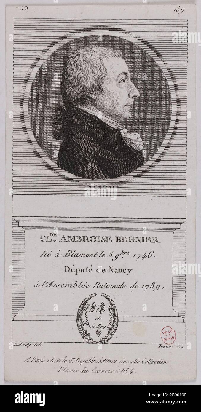Claude Ambroise Regnier, Stellvertreterin Von Nancy. G. Texier (né en 1750). "Claude Ambroise Regnier, Député de Nancy". Physionotrace. Paris, musée Carnavalet. Stockfoto