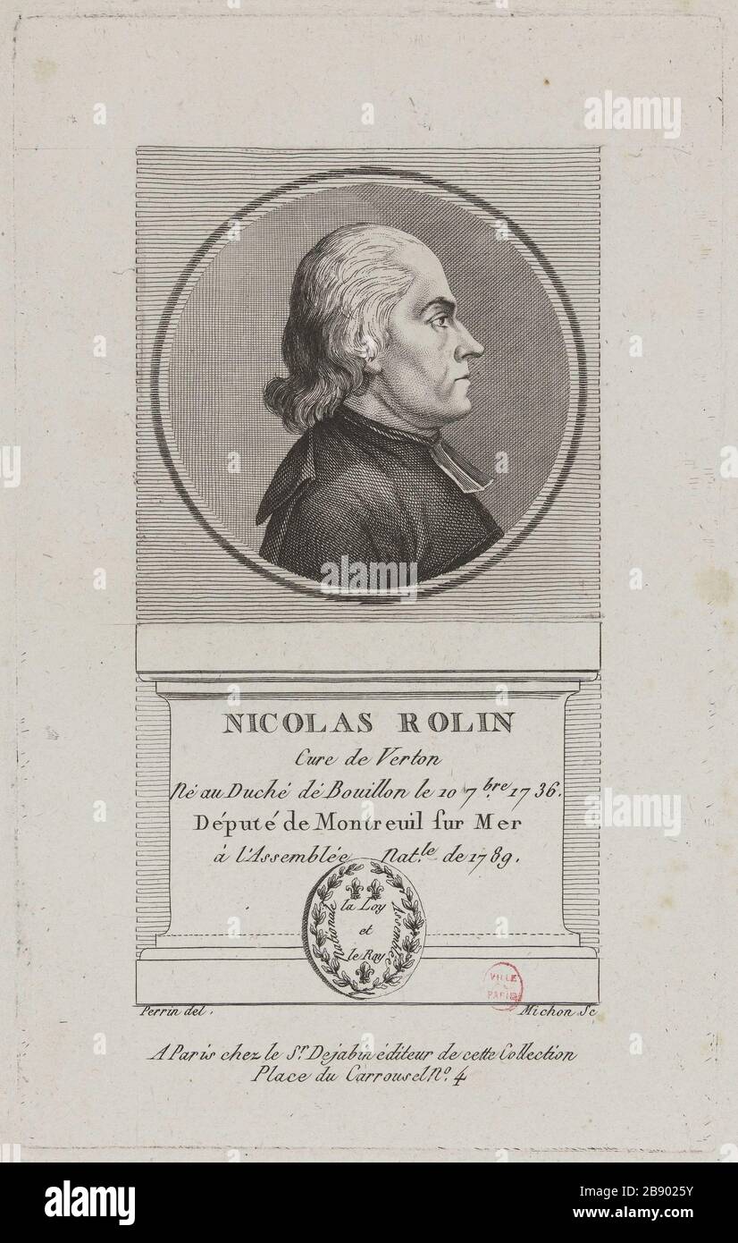 Nicolas Rolin, Pfarrer von Verton, Abgeordneter von Montreuil sur Mer. Michon. "Nicolas Rolin, curé de Verton, député de Montreuil sur Mer". Physionotrace. Paris, musée Carnavalet. Stockfoto