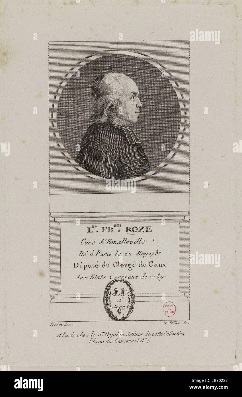 Louis François Rozé Curé d'Emalleville, Klerus MP Caux. Charles-François Le Tellier (1743-1800). "Louis François Rozé, Curé d'Emalleville, député du Clergé de Caux". Physionotrace. Paris, musée Carnavalet. Stockfoto