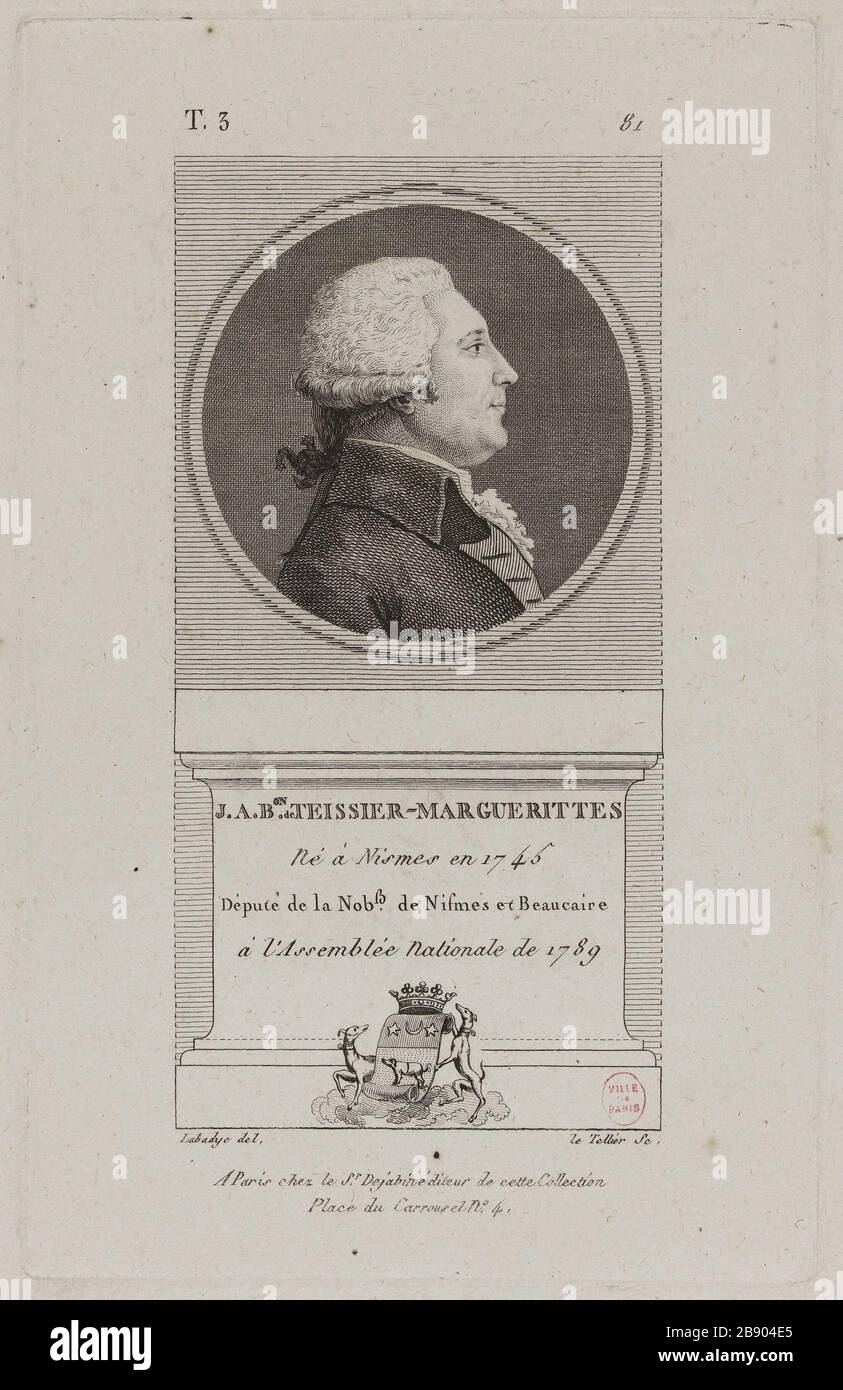 Antoine Jean, Baron Teissier-Marguerittes, 1789 Stellvertreter des Adels von Nimes und Beaucaire bei der Nationalversammlung. Charles-François Le Tellier (1743-1800). "Jean Antoine, Baron de Teissier-Marguerittes, député de la Noblesse de Nimes et Beaucaire à l'Assemblée Nationale de 1789". Physionotrace. Paris, musée Carnavalet. Stockfoto