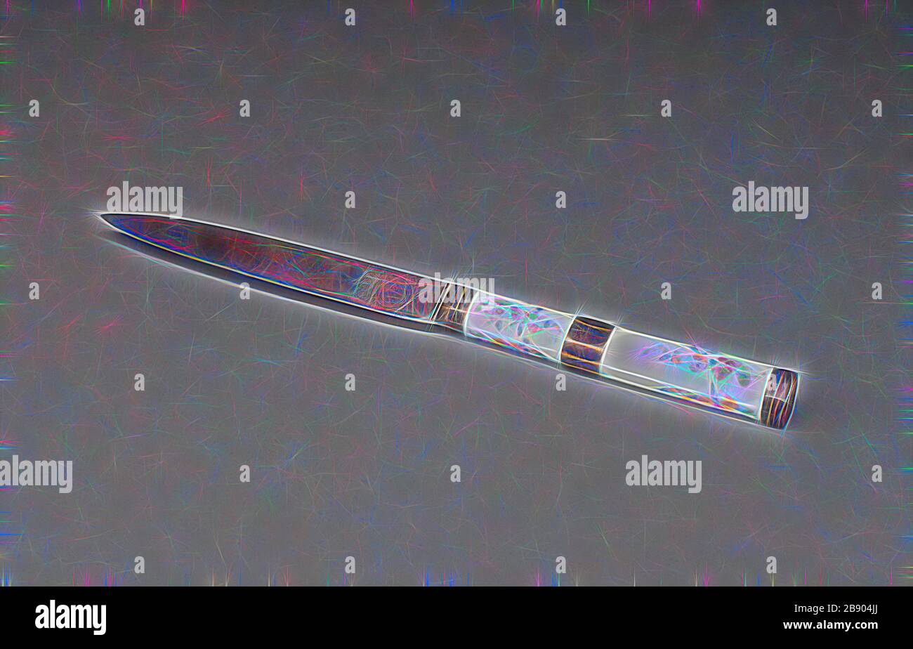 Messer, 1761, Sèvres Porzellanmanufakturen, Französisch, gegründet: Sèvres, Weichpasta-Porzellan, Polychrom-Emaillierungen, Vergoldung, Silberbeschläge und Klinge, L. 22,6 cm (9 1/16 in.), von Gibon neu entwickelt, Design von warmem, fröhlichem Leuchten von Helligkeit und Lichtstrahlen. Klassische Kunst mit moderner Note neu erfunden. Fotografie, inspiriert vom Futurismus, die dynamische Energie moderner Technologie, Bewegung, Geschwindigkeit und Kultur revolutionieren. Stockfoto
