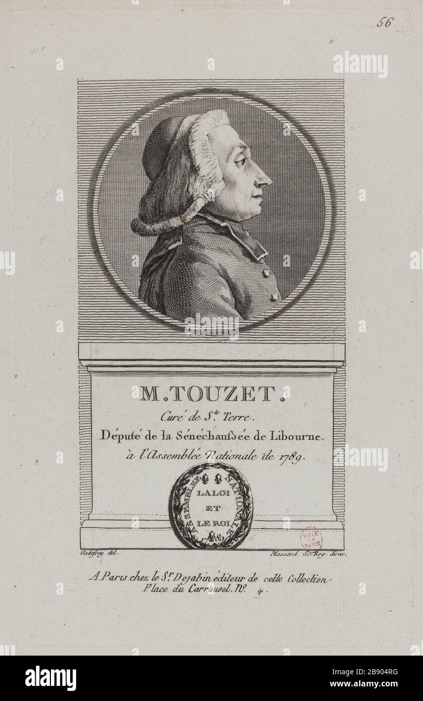 Touzet, Pfarrer von Ste Terre, Mitglied der Sénéchaussée Libourne in der Nationalversammlung 1789. Jean Baptiste Louis Massard (1772-1810). "M. Touzet, curé de ste Terre, député de la Sénéchaussée de Libourne à l'Assemblée Nationale de 1789'. Physionotrace. Paris, musée Carnavalet. Stockfoto