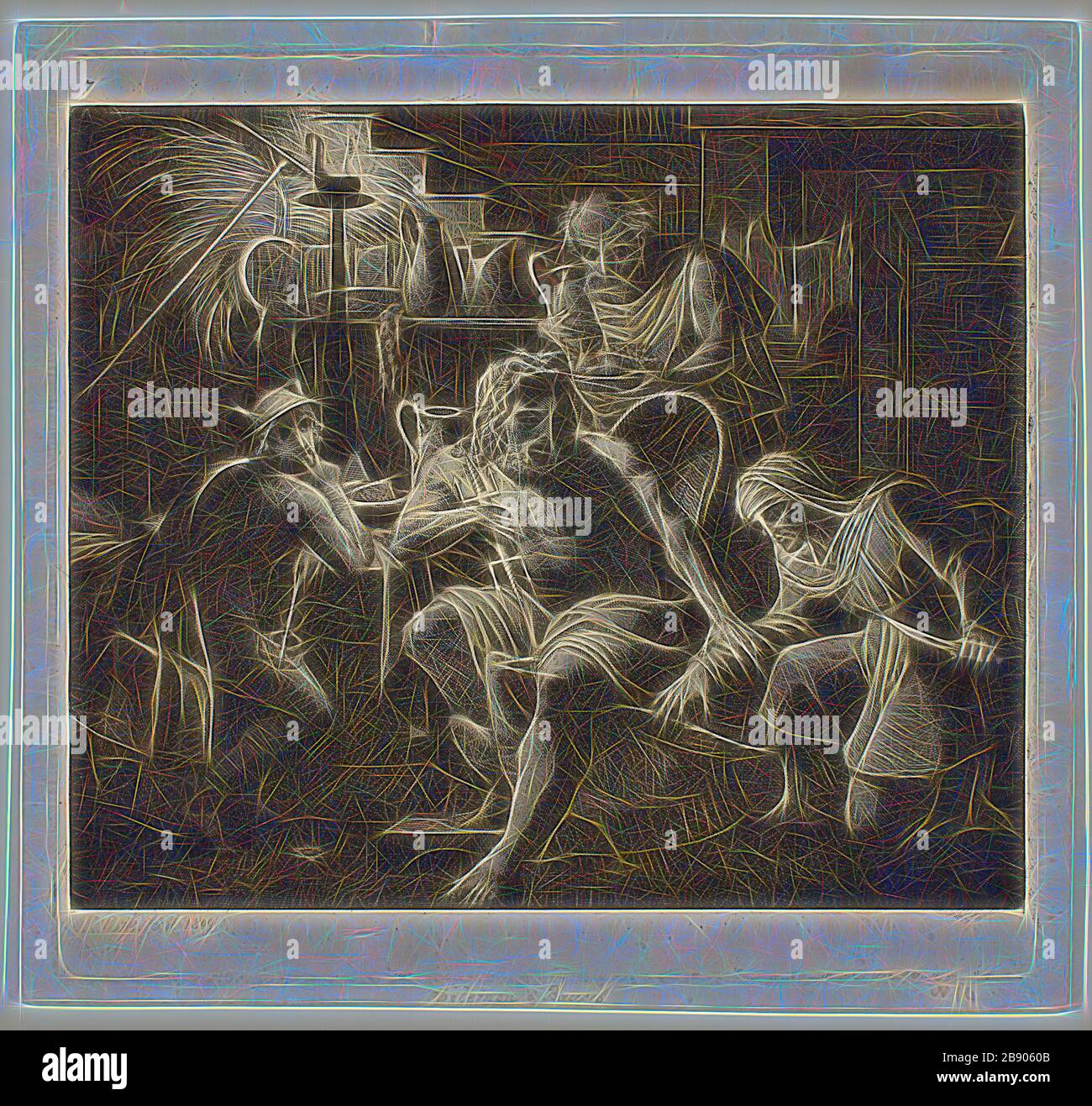 Jupiter besucht mit Philemon und Bacchus, 1809, Carl Russ, Österreicher, 1779-1843, Österreich, Radierung und Aquatint auf Tan-Wove-Papier, 174 × 185 mm (Platte), 186 × 198 mm (Blatt), von Gibon neu vorstellbar, Design von warmem, fröhlichem Leuchten von Helligkeit und Lichtstrahlen. Klassische Kunst mit moderner Note neu erfunden. Fotografie, inspiriert vom Futurismus, die dynamische Energie moderner Technologie, Bewegung, Geschwindigkeit und Kultur revolutionieren. Stockfoto