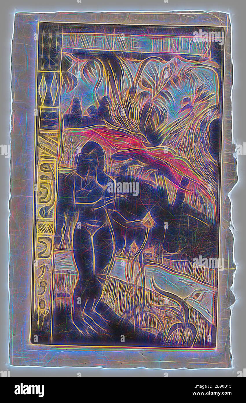 Nave Nave fenua (entzückendes Land), aus der Noa Noa Suite, 1893-94, Paul Gauguin, Französisch, 1848-1903, Frankreich, Holzblockdruck, zweimal in gelben ocker- und schwarzen Tinten gedruckt, über einem gelben Farbtonblock, Und gestieltes rotes Ölmedium, auf cremefarbenem japanischem Papier verfärbt zu einem gräulichen Ton, 359 × 207 mm (Bild), 392 × 250 mm (Blatt), von Gibon neu vorgestellt, Design von warmfröhlichem Leuchten von Helligkeit und Lichtstrahlen. Klassische Kunst mit moderner Note neu erfunden. Fotografie, inspiriert vom Futurismus, die dynamische Energie moderner Technologie, Bewegung, Geschwindigkeit und Kultur revolutionieren. Stockfoto
